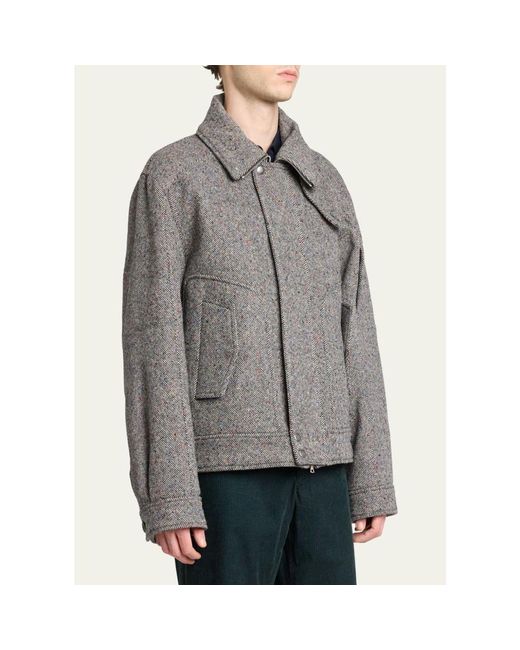 Dries Van Noten Gray Tweed Wool Full-Zip Jacket for men