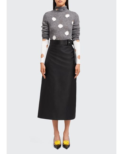 Prada Re-nylon Belted Midi Skirt in Black | Lyst