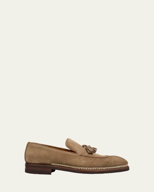 Bontoni Natural Magnifico Suede Rubber-Sole Tassel Loafers for men