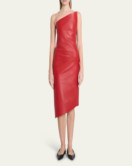 Givenchy Red Asymmetric Leather Midi Dress