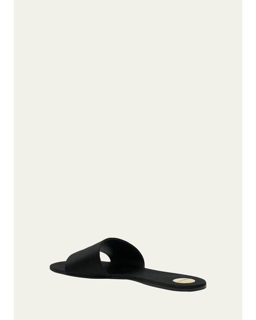 Saint Laurent Black Carlyle Satin Flat Slide Sandals