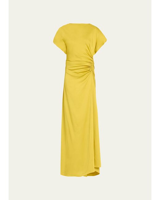 A.L.C. Yellow Nadia Ruched Petal-sleeve Gown