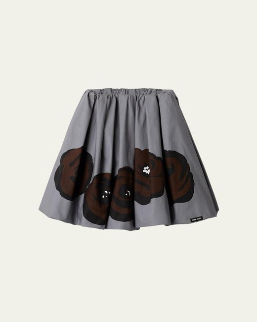 Miu Miu Black Rose Print Knee Skirt