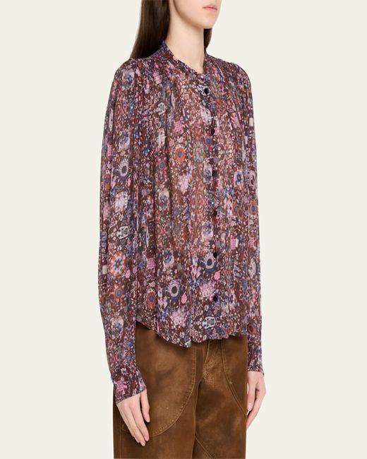 Isabel Marant Purple Noeline Printed Long-Sleeve Blouse