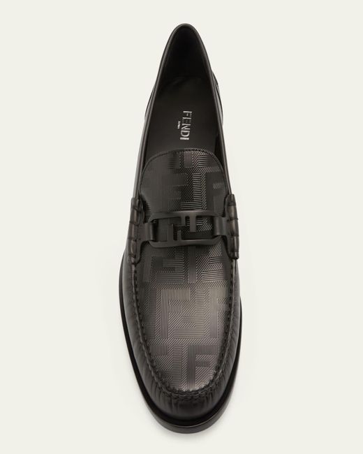 Fendi White Tonal Ff-Monogram Leather Loafers for men