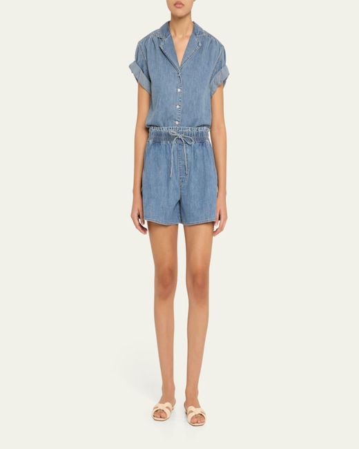 Veronica Beard Blue Wilder Drawstring Denim Shorts