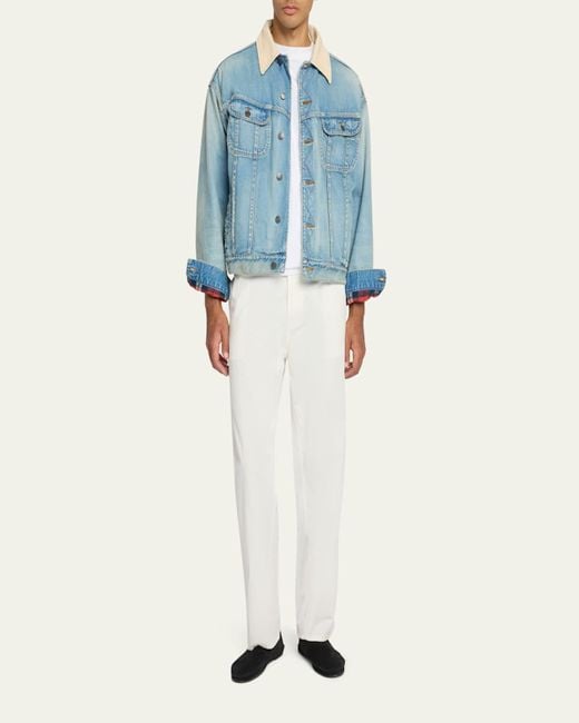 The Row Blue Denim Jacket With Corduroy Collar for men