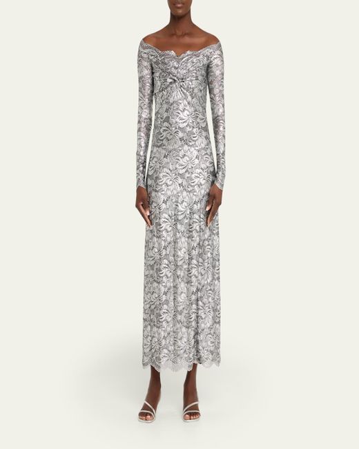 Rabanne White Off-The-Shoulder Lace Midi Dress