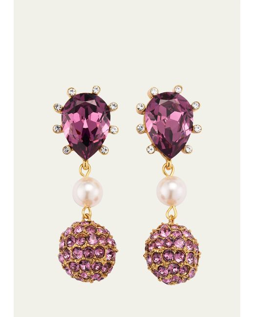Oscar de la Renta Pink Cactus Crystal With Pearly Bead And Ball Earrings