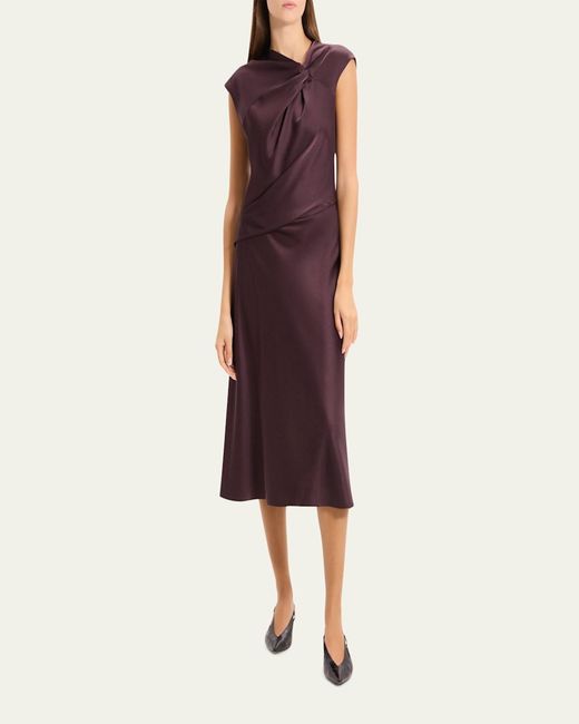 Theory Purple Satin Twist Bodice Dress