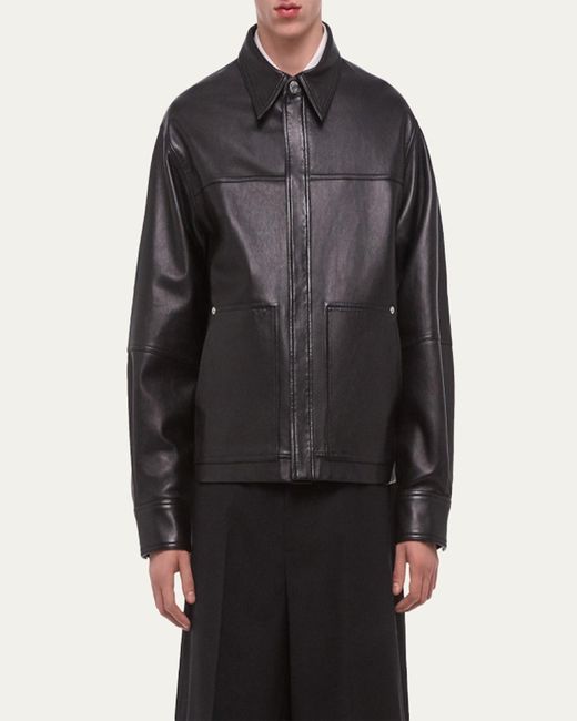Helmut Lang Black Bonded Leather Snap-Front Jacket for men