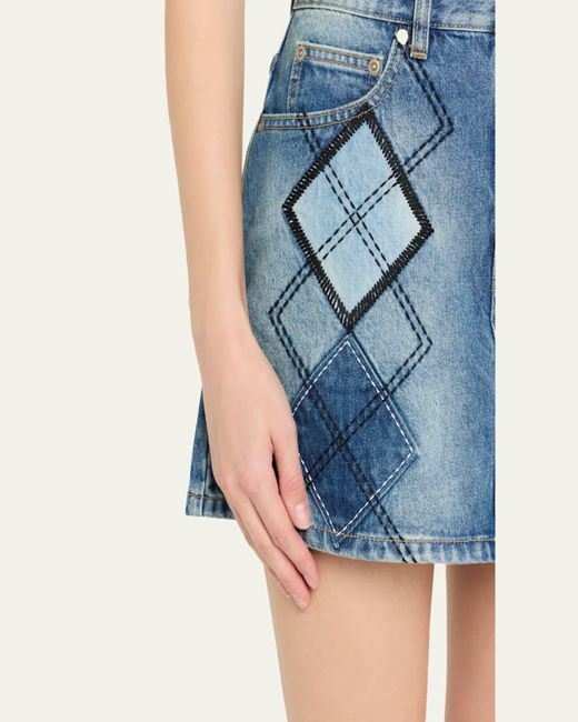 Marc Jacobs Blue Argyle Patchwork Denim Mini Skirt