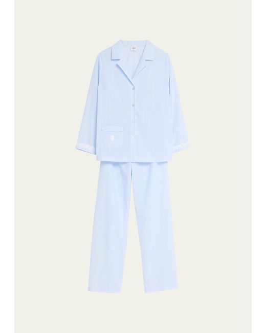 Celestine Blue Capri Striped Cotton Pajama Set