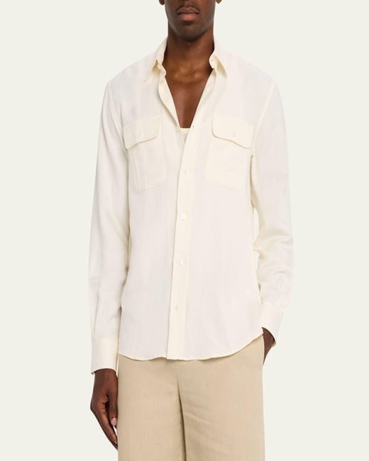 Ralph Lauren Natural Silk And Linen Flap Pocket Button-Down Shirt for men