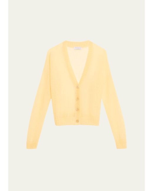 Brunello Cucinelli Yellow Mohair Wool Open-knit Button-front Cardigan