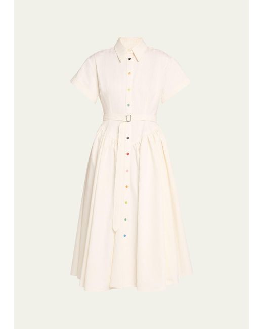 Christopher John Rogers Natural Embroidered Smart Belted Shirtdress