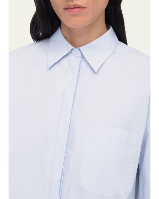 Another Tomorrow Blue Organic Cotton Poplin Button-front Shirt
