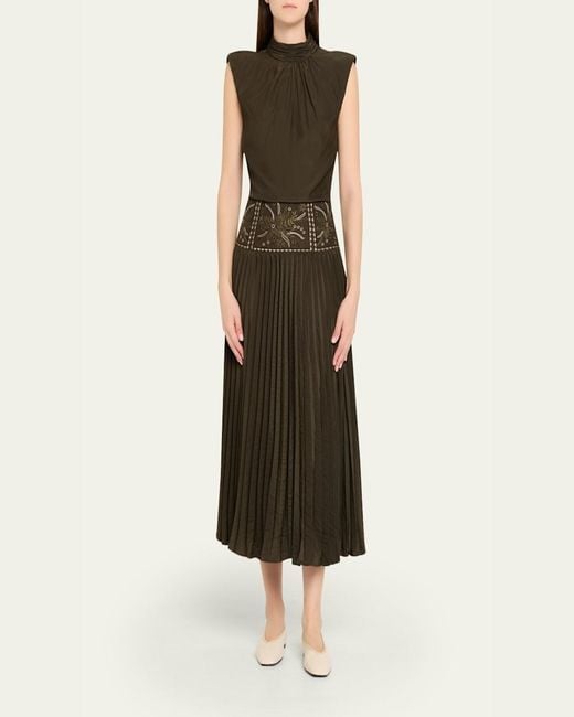 embroidered pleated midi dress Nerissa embroidered pleated midi dress main image 0