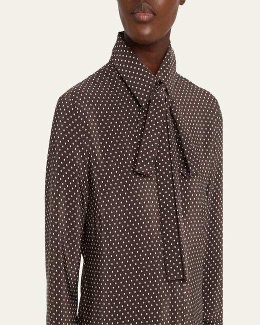 Michael Kors Brown Polka-Dot Silk Pleated Drop-Waist Bow Mini Shirtdress