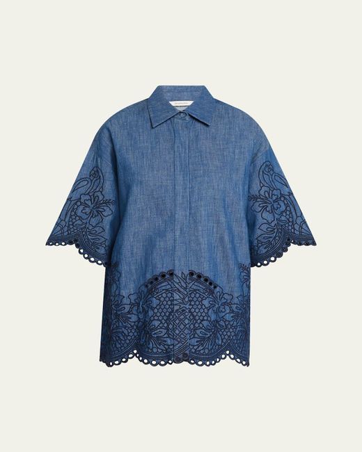Zimmermann Blue Coco Embroidered Denim Shirt