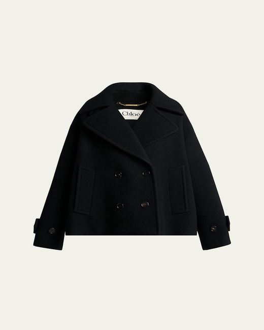 Chloé Black Double-Breasted Wool Peacoat