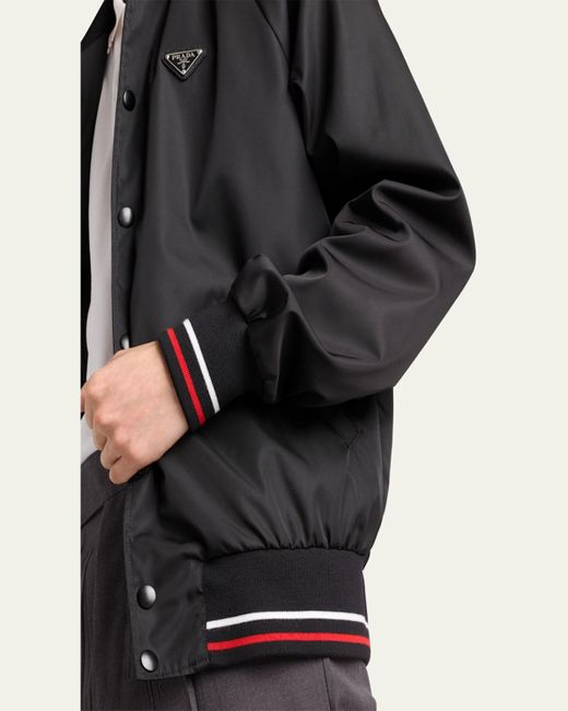 Prada Re-Nylon Jacket With Stripe Details in Black for Men | Lyst