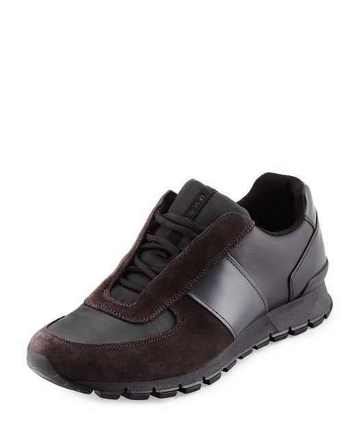 Prada Suede Lace-up Sneaker in Gray for Men | Lyst