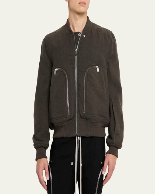 Rick Owens Black Wool Knit Full-Zip Bomber Jacket for men