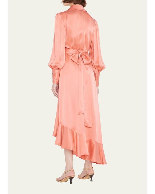 Zimmermann Pink Ruffled Midi Wrap Dress