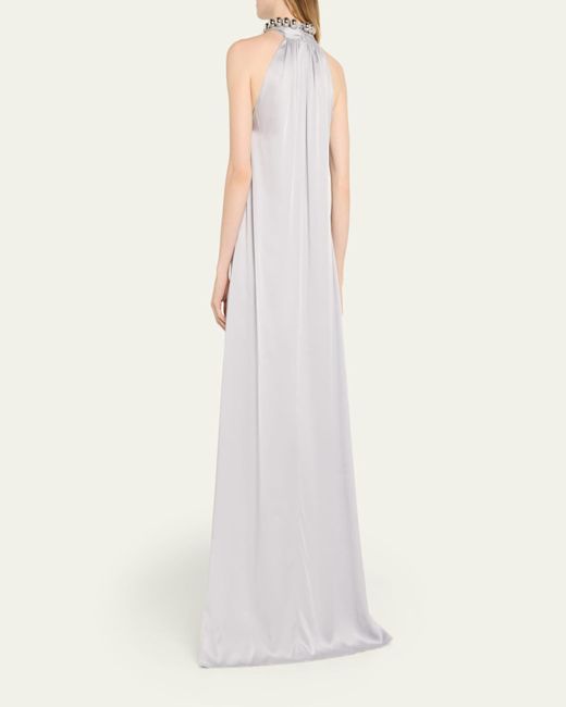 Stella McCartney White Ball-Collar Satin Halter Gown