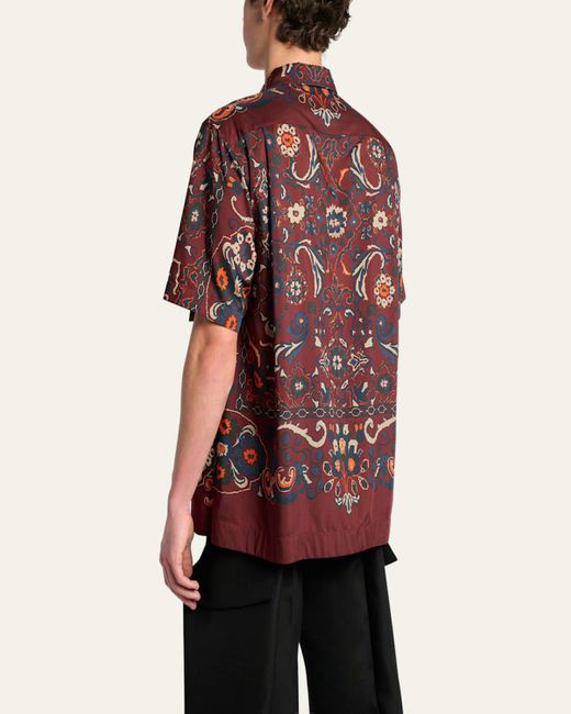 Sacai Red Floral-Print Camp Shirt for men