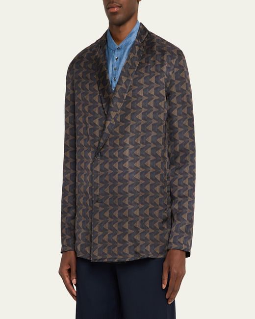 Giorgio Armani Gray Geometric Single-Breasted Jacket for men