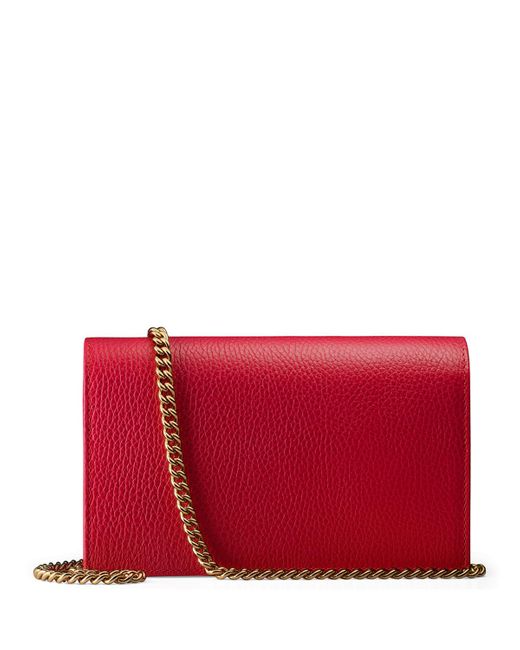 Gucci Leather Petite Marmont Wallet On A Chain in Red - Lyst