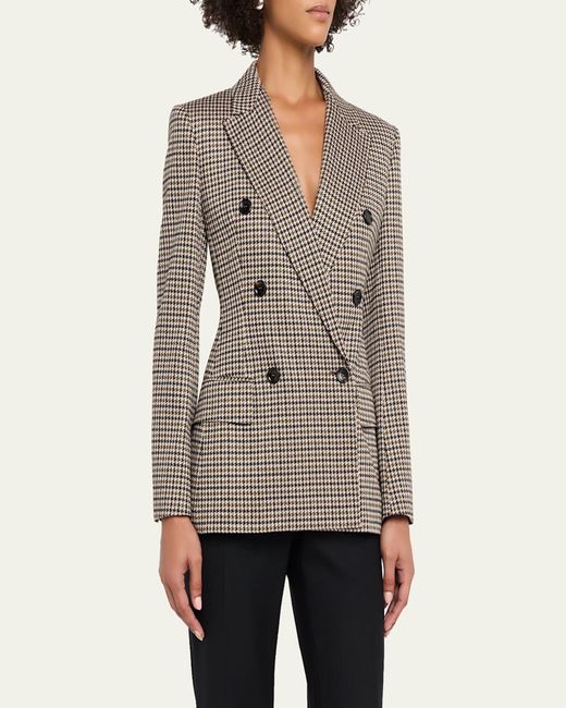 Max Mara Gray Wool Houndstooth Double-Breasted Jacket