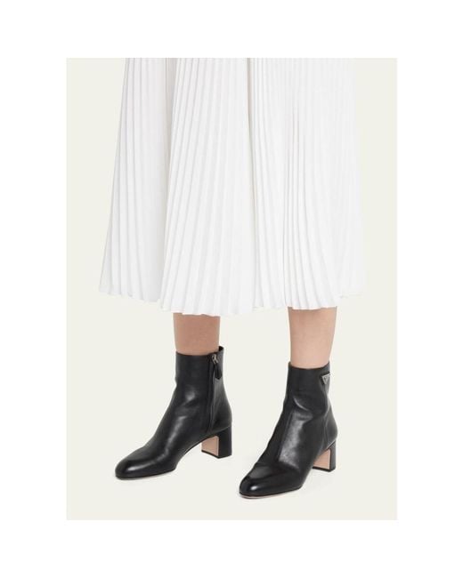 Prada White Leather Zip Ankle-Booties