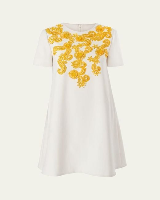 Carolina Herrera White Embellished Wool A-Line Shift Mini Dress
