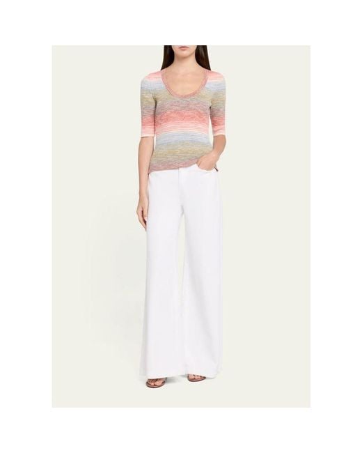 Veronica Beard Pink Archibald Striped Knit Pullover