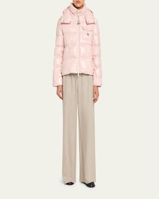 Moncler Pink Andro Hooded Short Down Jacket