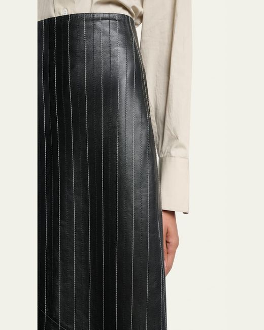 Victoria Beckham Black Pinstripe Kick Midi Leather Skirt