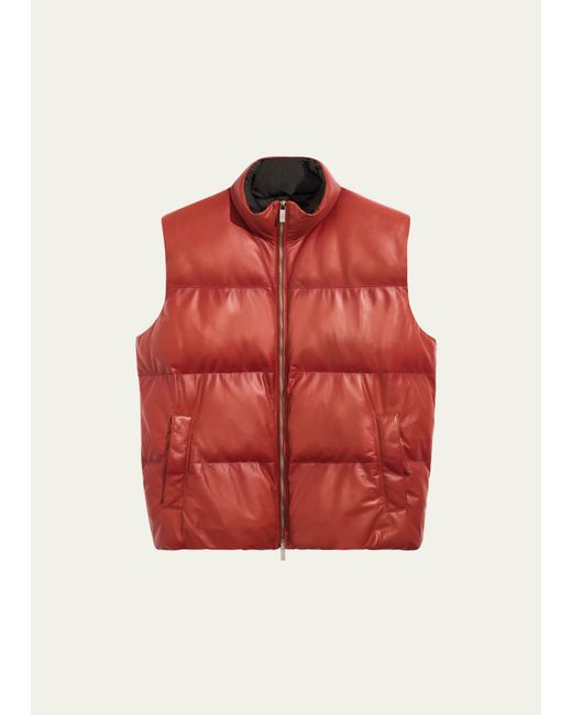 Berluti Red Down Quilted Leather Full-zip Vest for men