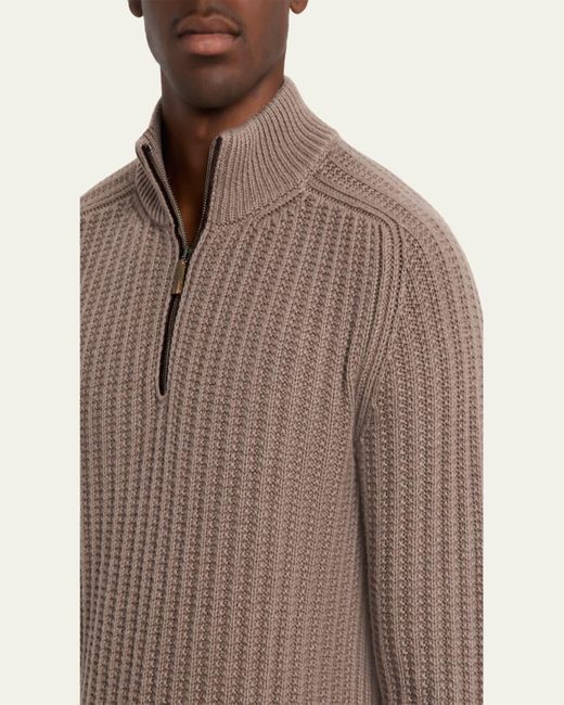 Iris Von Arnim Brown Eugene Half-Zip Cashmere Pullover for men