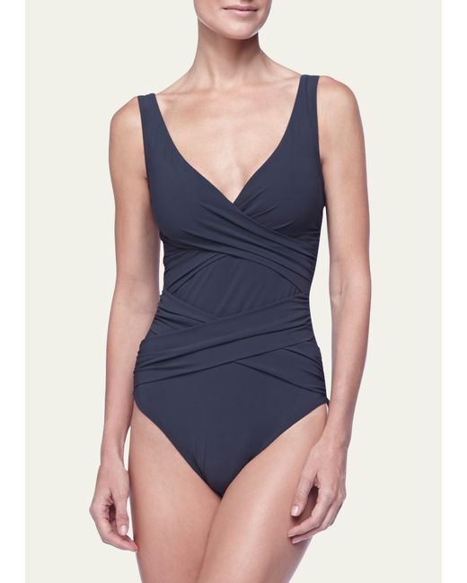 Karla Colletto Blue Criss-cross One-piece Swimsuit