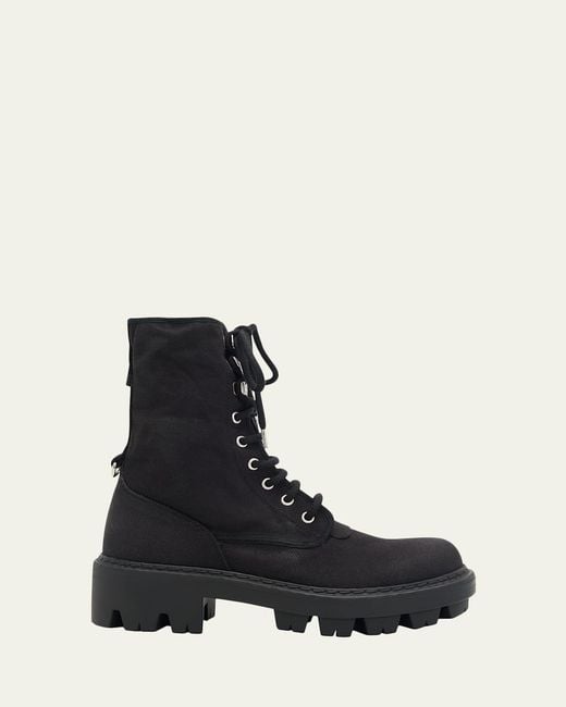 Prada Black Canvas Ankle Combat Boots