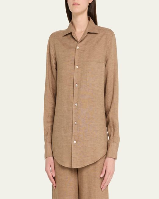Loro Piana Natural Andre Button Down Linen Solaire Shirt