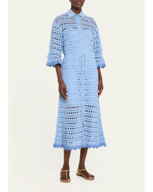 Evi Grintela Blue Judy Open-knit Shirtdress