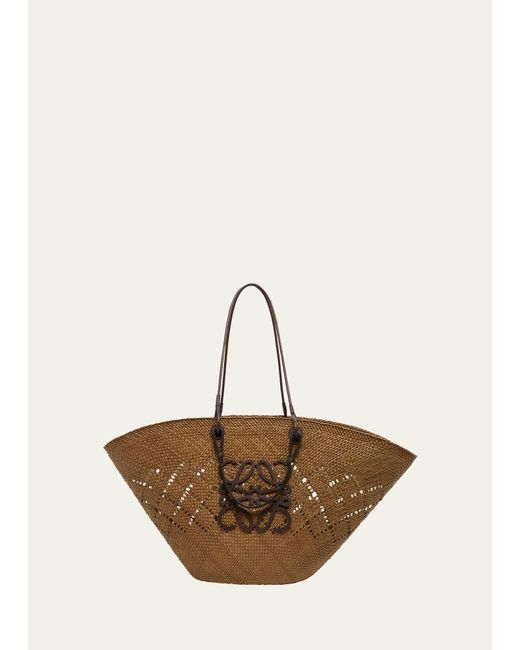 Loewe Natural X Paula's Ibiza Large Anagram Basket Tote Bag In Iraca Palm With Leather Handles