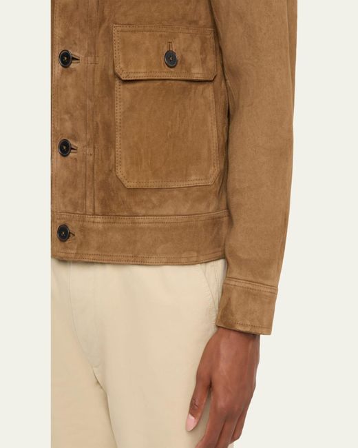Officine Generale Brown Lazlo Suede Button-Front Shirt Jacket for men