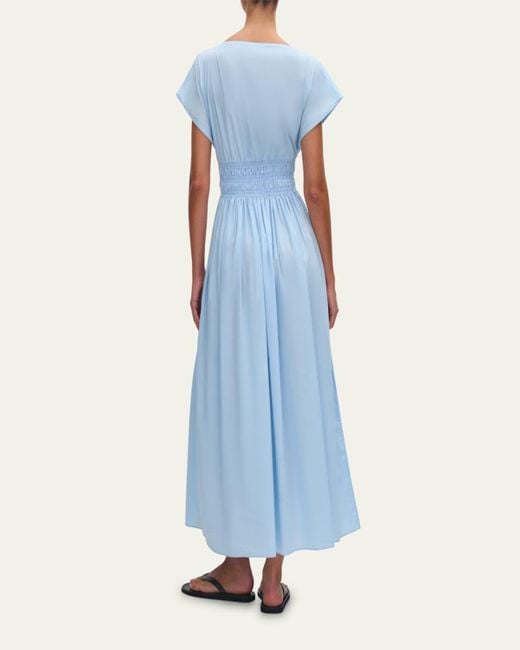 Matteau Blue Shirred-Waist Midi Dress