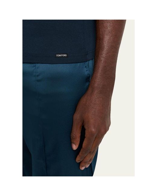 Tom Ford Blue Solid Stretch Jersey T-Shirt for men