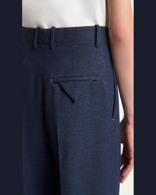 Bottega Veneta Blue Wide-Leg Melange Wool Drill Trousers for men